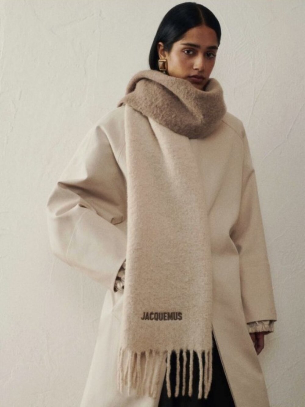 Jacquemus Wool-Alpaca Scarf in Multi-Beige, NWT